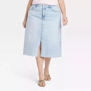 Ava & Viv 22 Midi Light Wash Denim Skirt